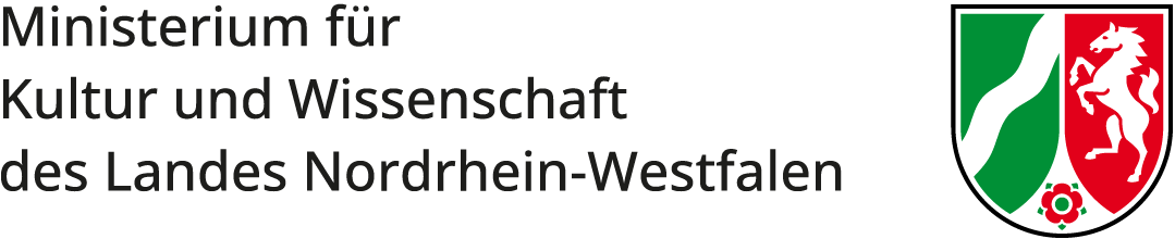 Die Grafik zeigt das Wappen des Landes NRW und den Schriftzug "Ministerium für Kultur und Wissenschaft des Landes Nordrhein-Westfalen."