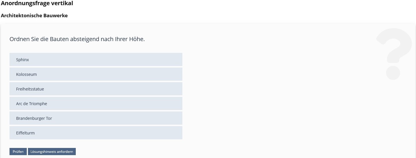 Beispiel des Fragetyps Anordnungsfrage vertikal im Test